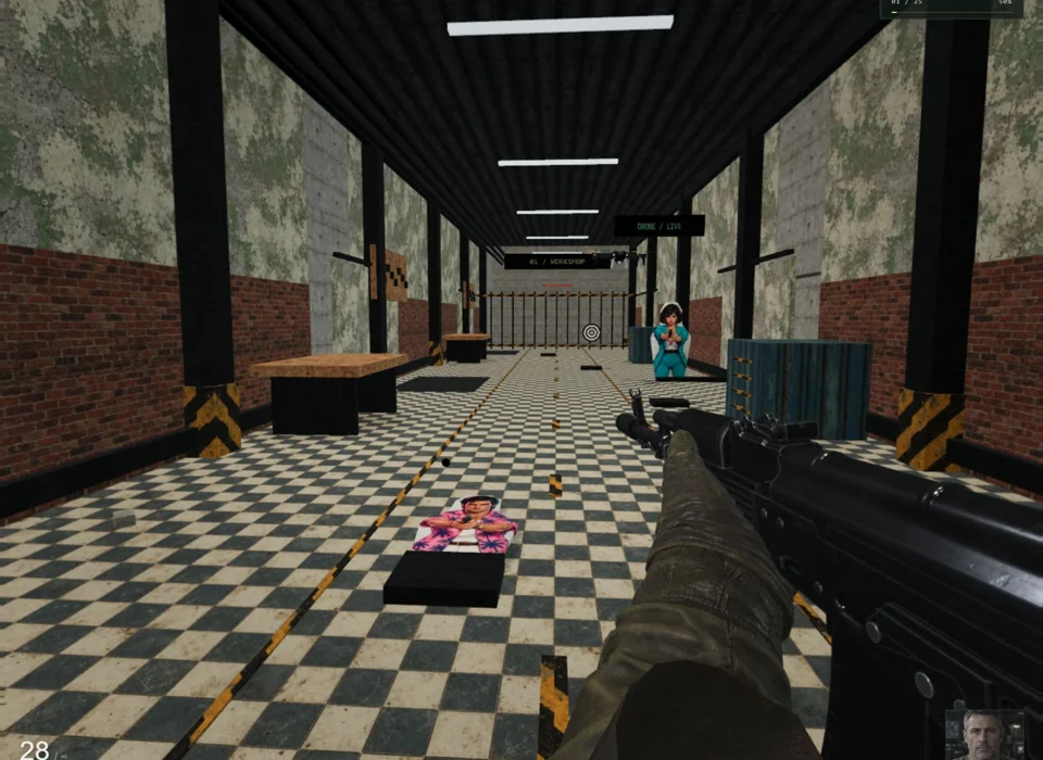 First-person view of the AK-74M rifle on the course