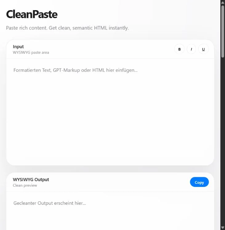 WYSIWYG Cleaner interface for converting rich text to clean HTML