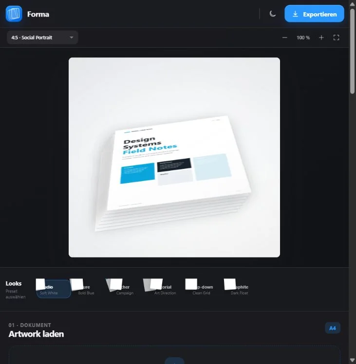 A4 Mockup Generator with document preview and layout settings
