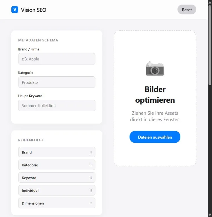 Vision SEO interface for optimizing image filenames